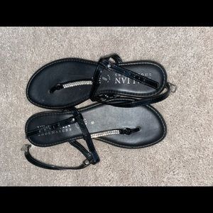 Authentic Made in Italy black and silver sandals with a little wedge.